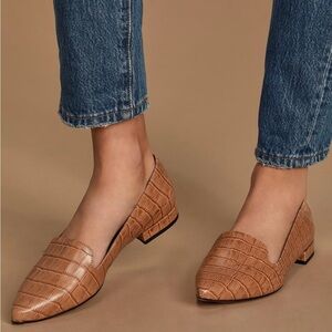 Lulus Lucah Sand Crocodile Leather Loafers career casual flats Sz 9 fits like 10